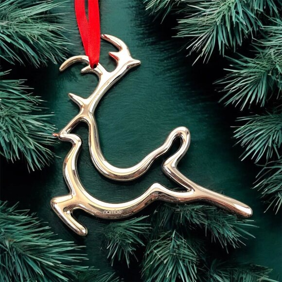Nambe Brass Christmas Ornament Silver plated Reindeer Deer Modernist Decor Gift - Picture 1 of 5